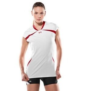 Under Armour‎ Women's UA Elevate Volleyball Jersey White Red Medium M